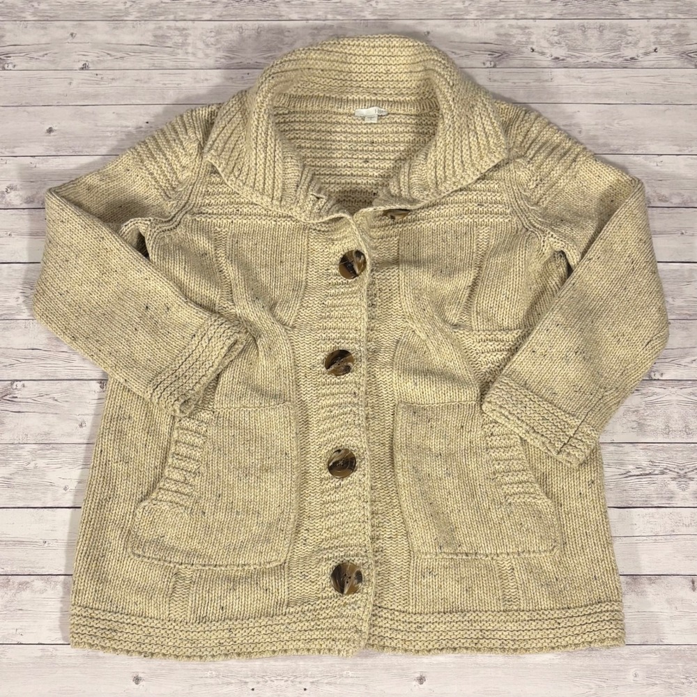 J.Jill Womens Beige Button Front Wool Blend Knit Cardigan Sweater - Size M